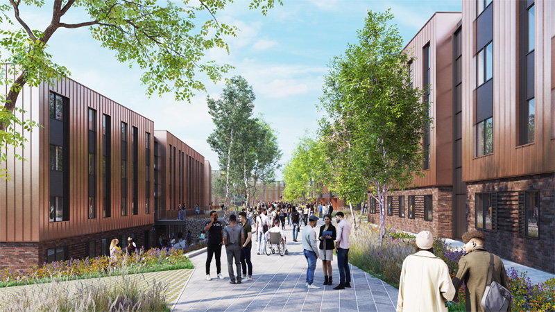 Artist's impression of modern cluster blocks in the Student Village
