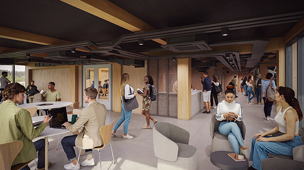 Artistic impression of the main entrance of village hub