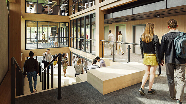 Artistic impression of the main staircase in the village hub